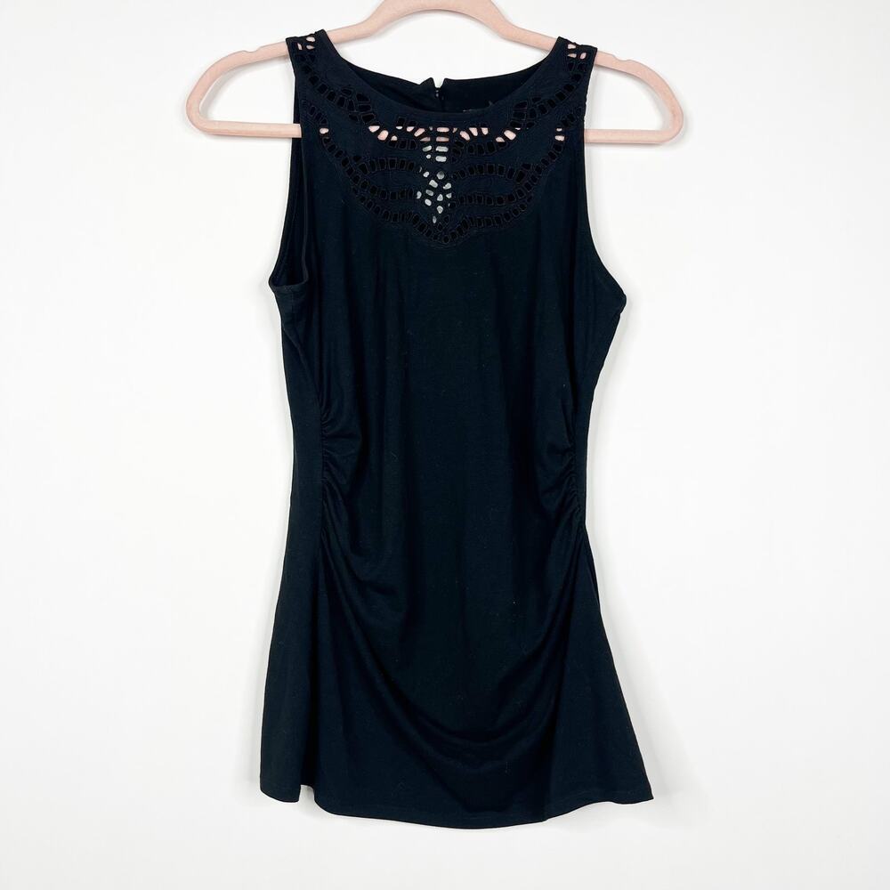 2/$30 White House Black Market Crochet Tank Top Black Small #8449
